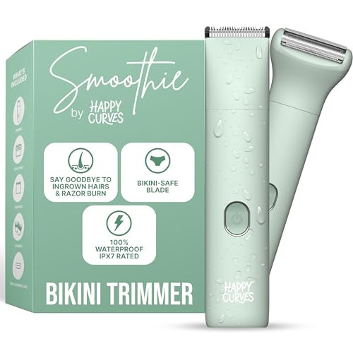 HAPPY CURVES Smoothie Bikini Trimmer - Electric Razor for Women, Waterproof Hair Groomer with Adjustable Guards, Personal Shaver for Pubic Hair, Ladies Intimate Shaver and Body Trimmer (Mint) | Amazon (US)