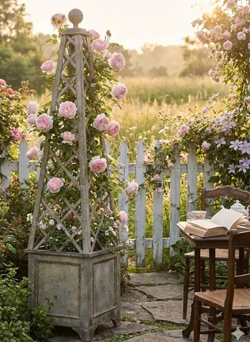 Rustic Aged Iron Trellis Planter | SHIPS FREE | Antique Farm House