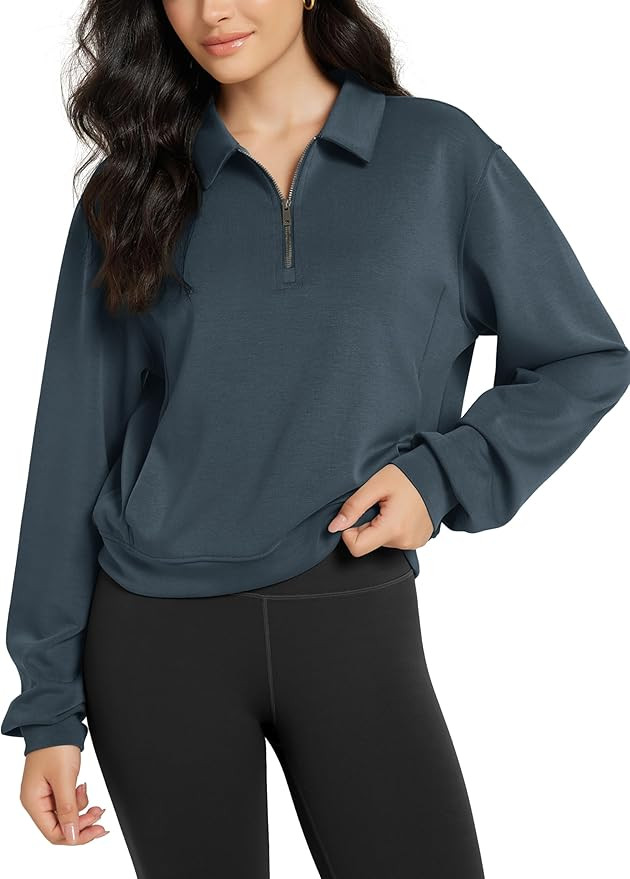 ODODOS Modal Soft Half-Zip Collared Sweatshirts for Women Long Sleeve Relaxed Pullover Top with P... | Amazon (US)