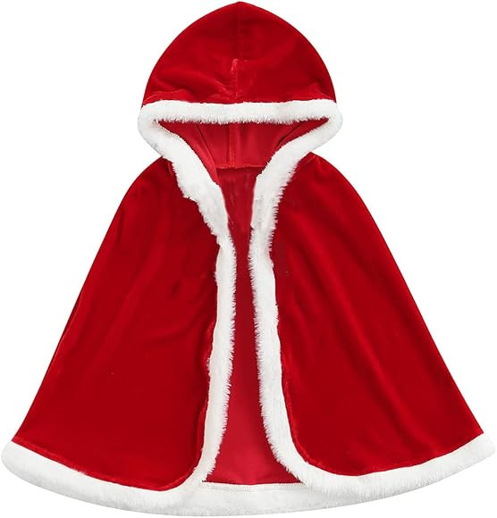 Baby Christmas Cloak Toddler Kids Hooded Velvet Cape with Fur Mrs Santa Claus Robe Christmas Fanc... | Amazon (US)