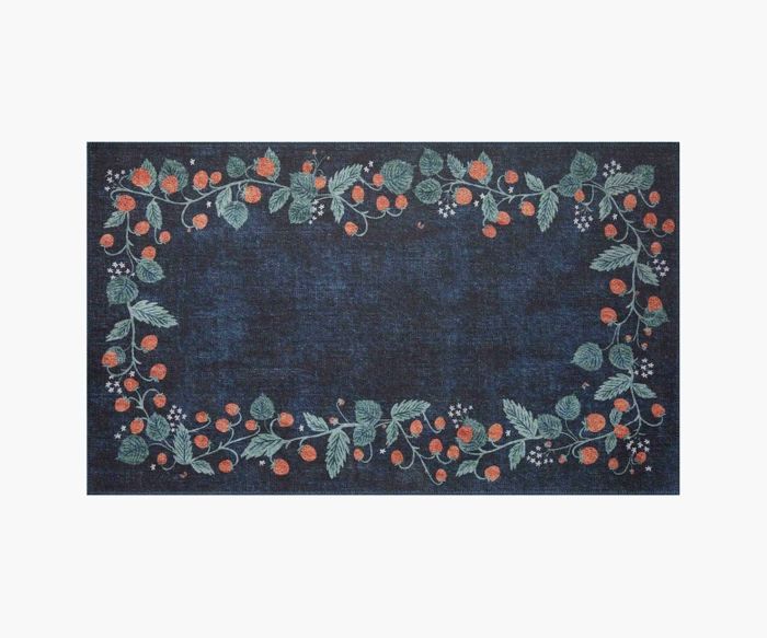 Atelier Strawberries Navy Non-Slip Rug | Rifle Paper Co. | Rifle Paper Co.