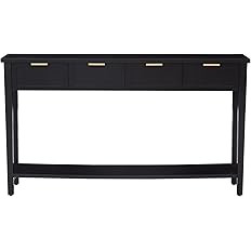 Kinsuite Long Sofa Table with 4 Drawers - Modern Black Console Table with 1 Bottom Shelf, 60 inch... | Amazon (US)