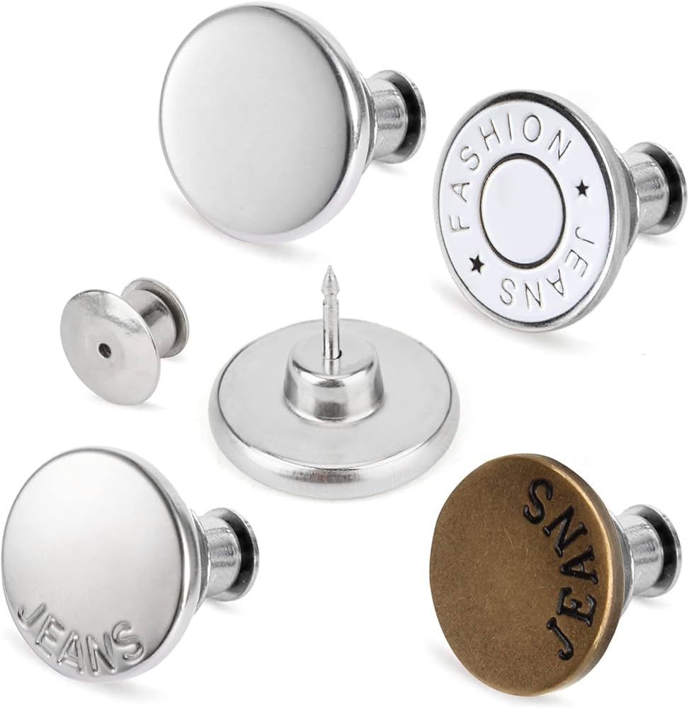 TOOVREN Upgraded 8 Sets Button Pins for Jeans Pants, No Sew Perfect Fit Jean Button Tightener Rep... | Amazon (US)
