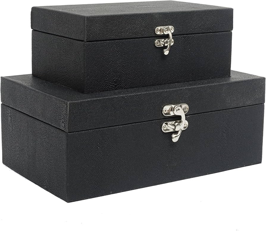 Faux Shagreen Leather Decorative Storage Boxes Set of 2, Black | Amazon (US)