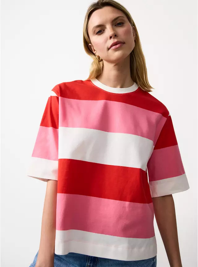 Red Stripe Boxy Fit T-Shirt M | Tu Clothing