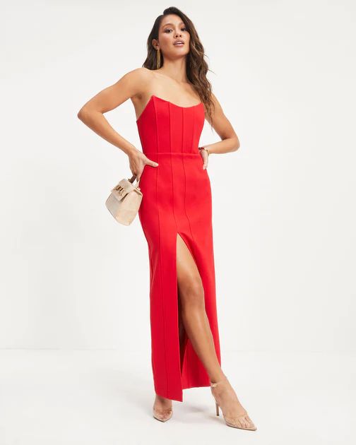 Maritza Strapless Slit Maxi Dress - Red | VICI Collection