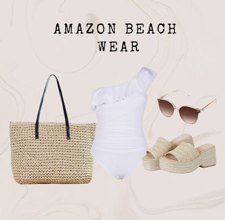 Swimsuit one piece Amazon beach goer beachwear sunglasses sandals vacation summer 