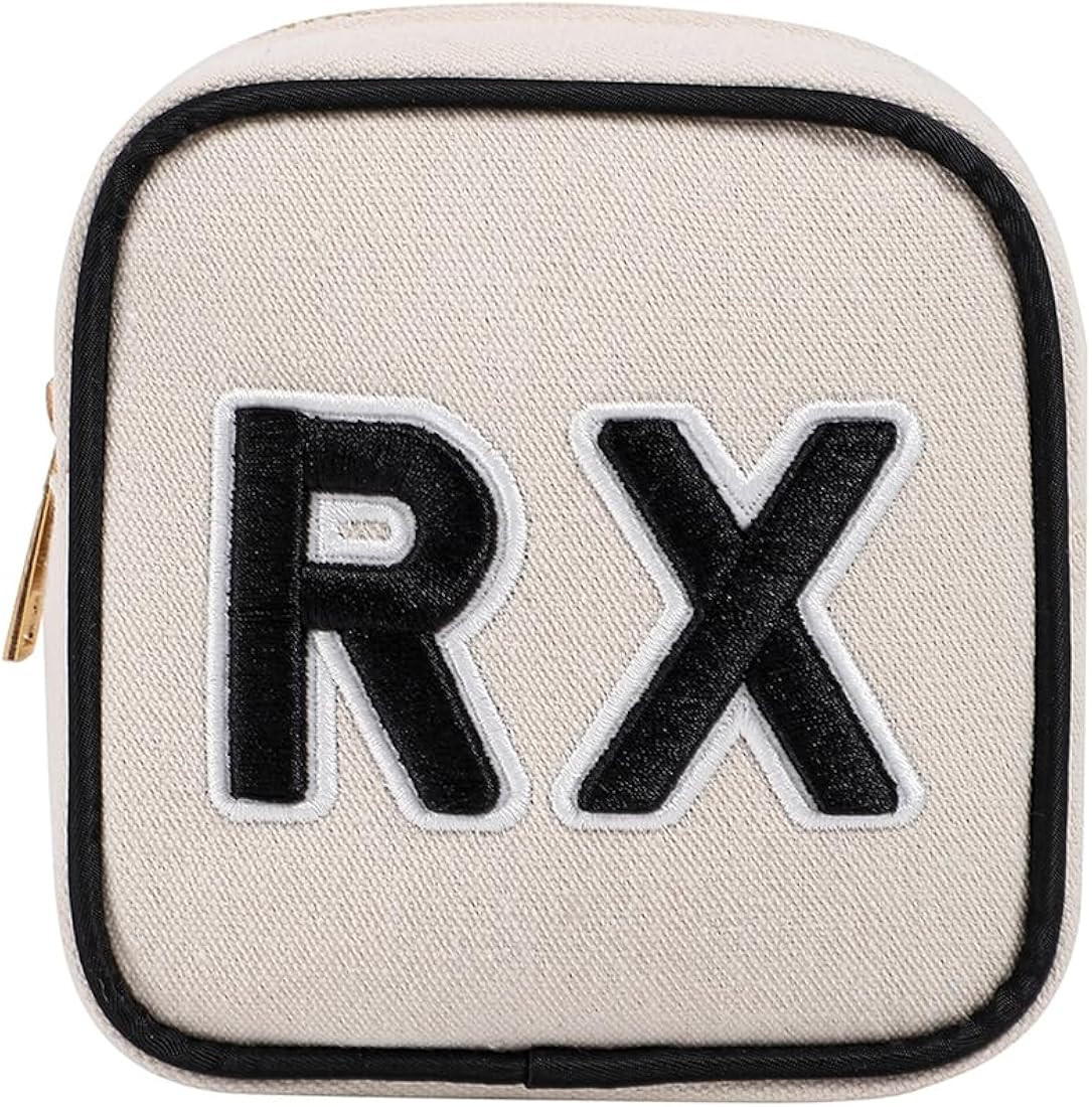 Small Canvas Rx Medicine Packages, Cute Chenille Letter Patch Drug Makeup Bag with Metal Zipper, ... | Amazon (US)