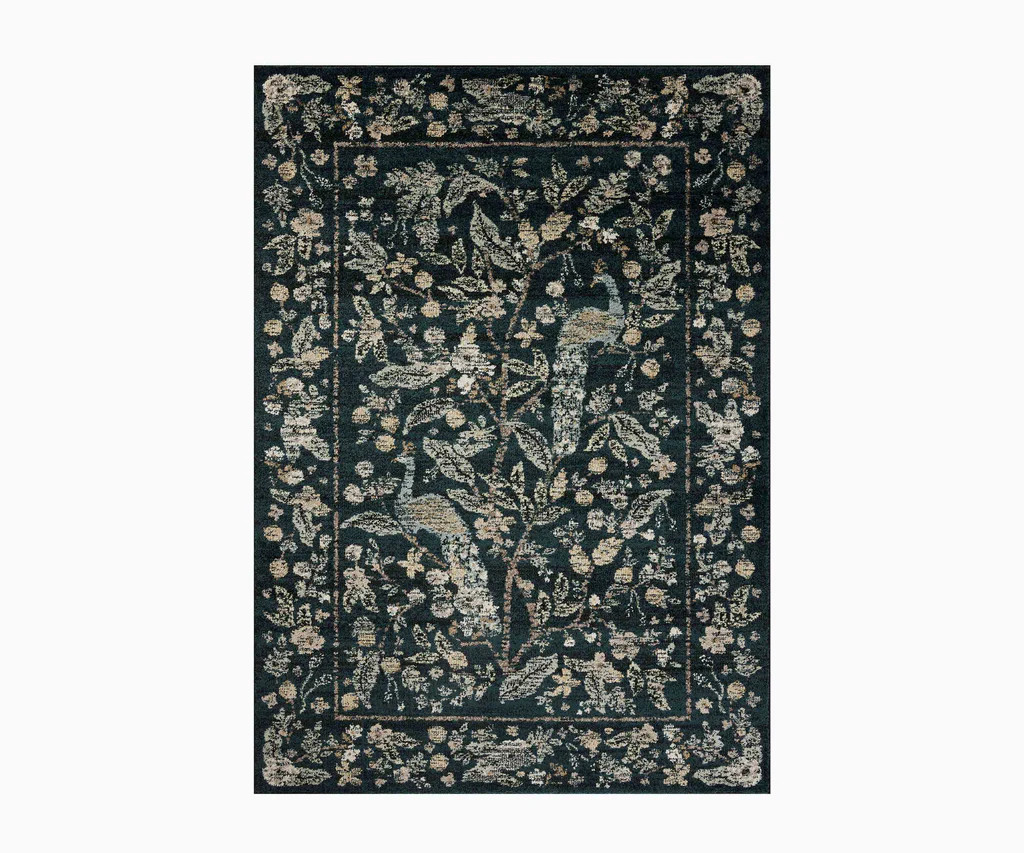 Laurel Peacock Garden Power Loomed Rug - Navy | Rifle Paper Co.