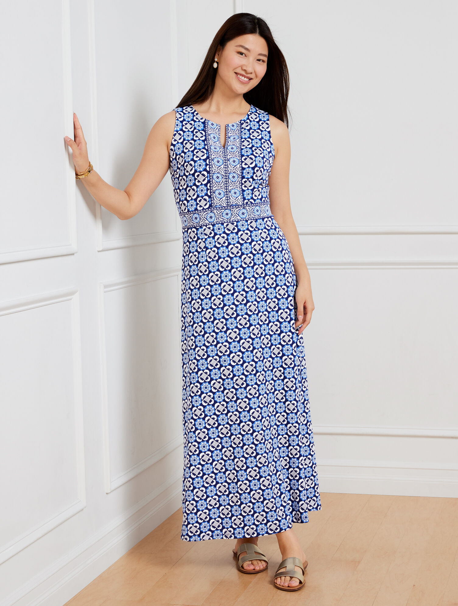 Effortless Jersey Maxi Dress - Floral Tiles | Talbots