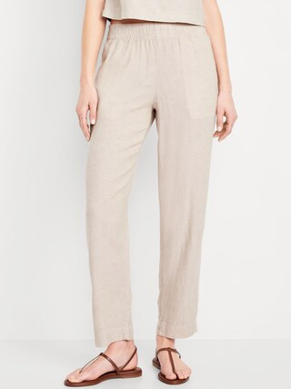High-Waisted Linen-Blend Straight Ankle Pants | Old Navy (US)