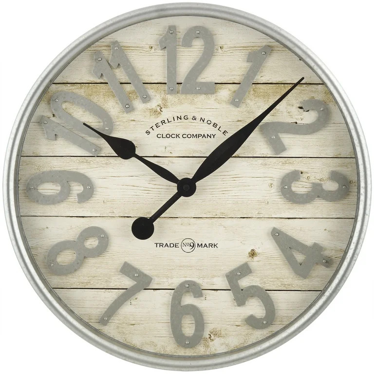 Better Homes & Gardens Indoor 20" White and Galvanized Raised Arabic Farmhouse Analog Wall Clock | Walmart (US)