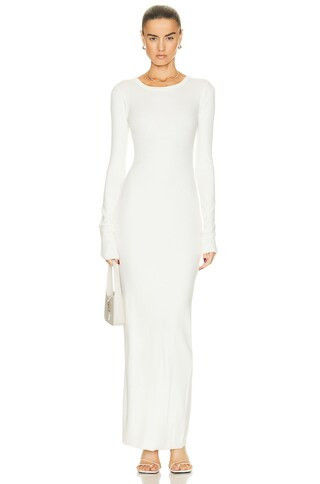 Eterne Long Sleeve Crewneck Maxi Dress in Cream - Cream. Size L (also in M, S, XS). | FWRD 
