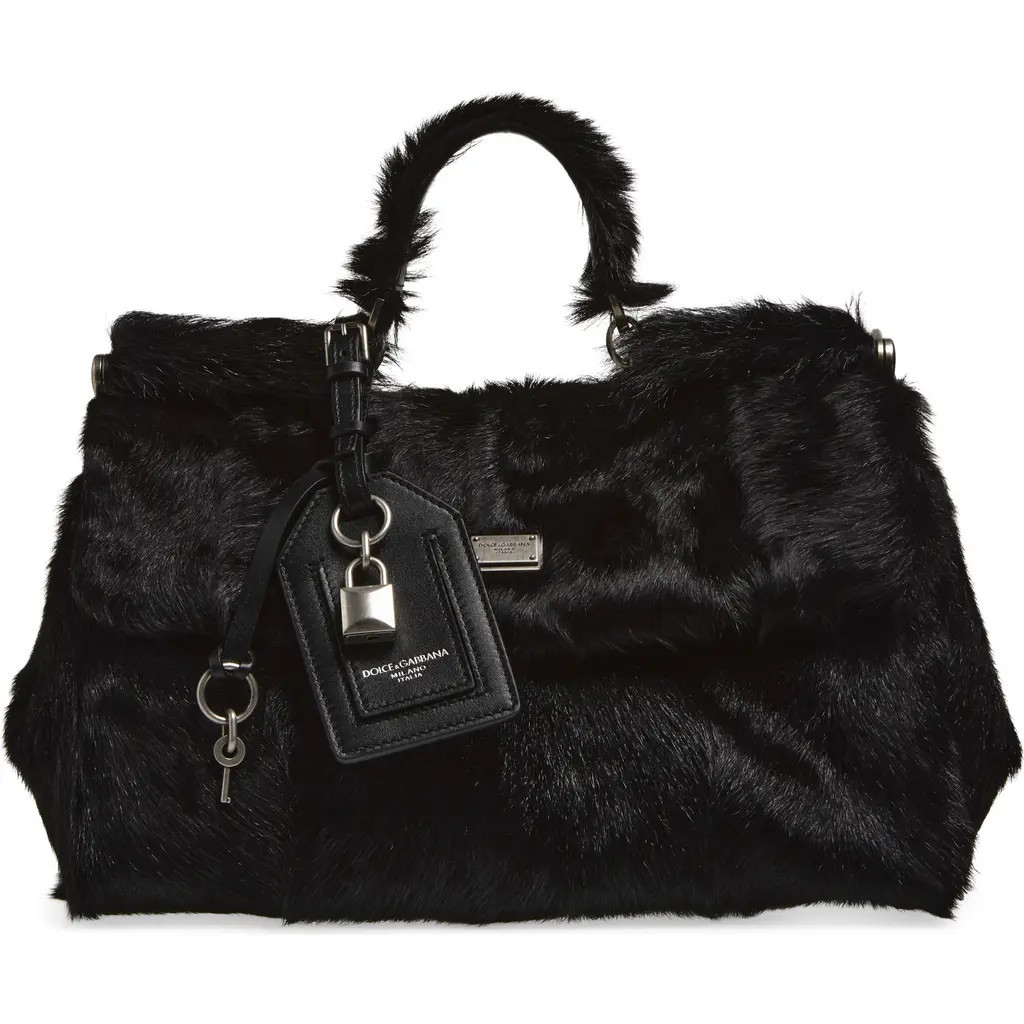 Dolce&Gabbana My Sicily East/West Genuine Calf Hair Top Handle Bag in 8B956 Nero/Nero at Nordstrom | Nordstrom