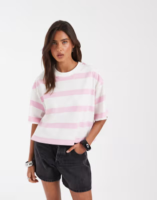 ASOS DESIGN boxy cropped t-shirt pink & cream stripe | ASOS (Global)