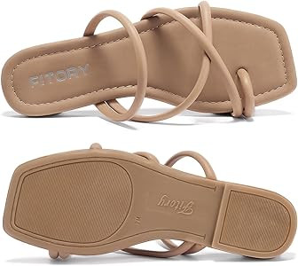 FITORY Women's Slide Sandals Flat Toe Ring Thongs with Cross Strap for Summer Size | Amazon (US)