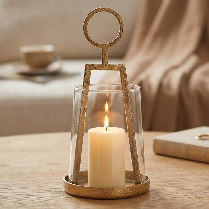 Small Farmhouse Hurricane Candle Holder (4.3" W x 9.2" H), Antique Brass | Amazon (US)