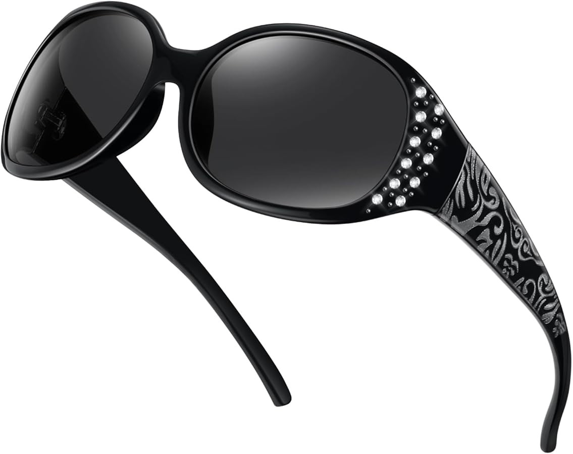 HAOLOTA Polarized Sunglasses for Women, Rhinestone Wrap Around Sunglasses with UV400 Protection | Amazon (US)