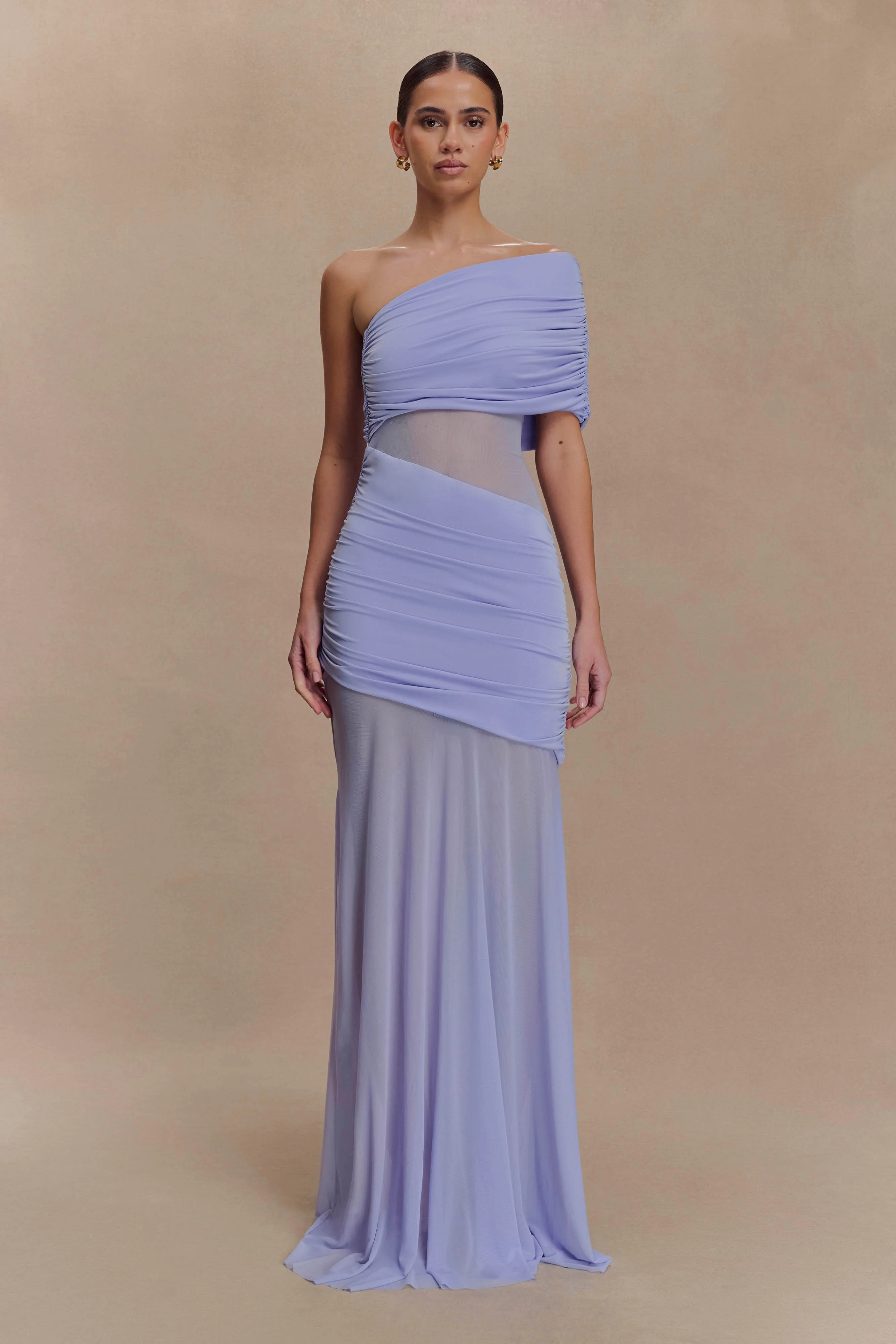 Dallas One Shoulder Mesh Maxi Dress - Lavender | Meshki UK