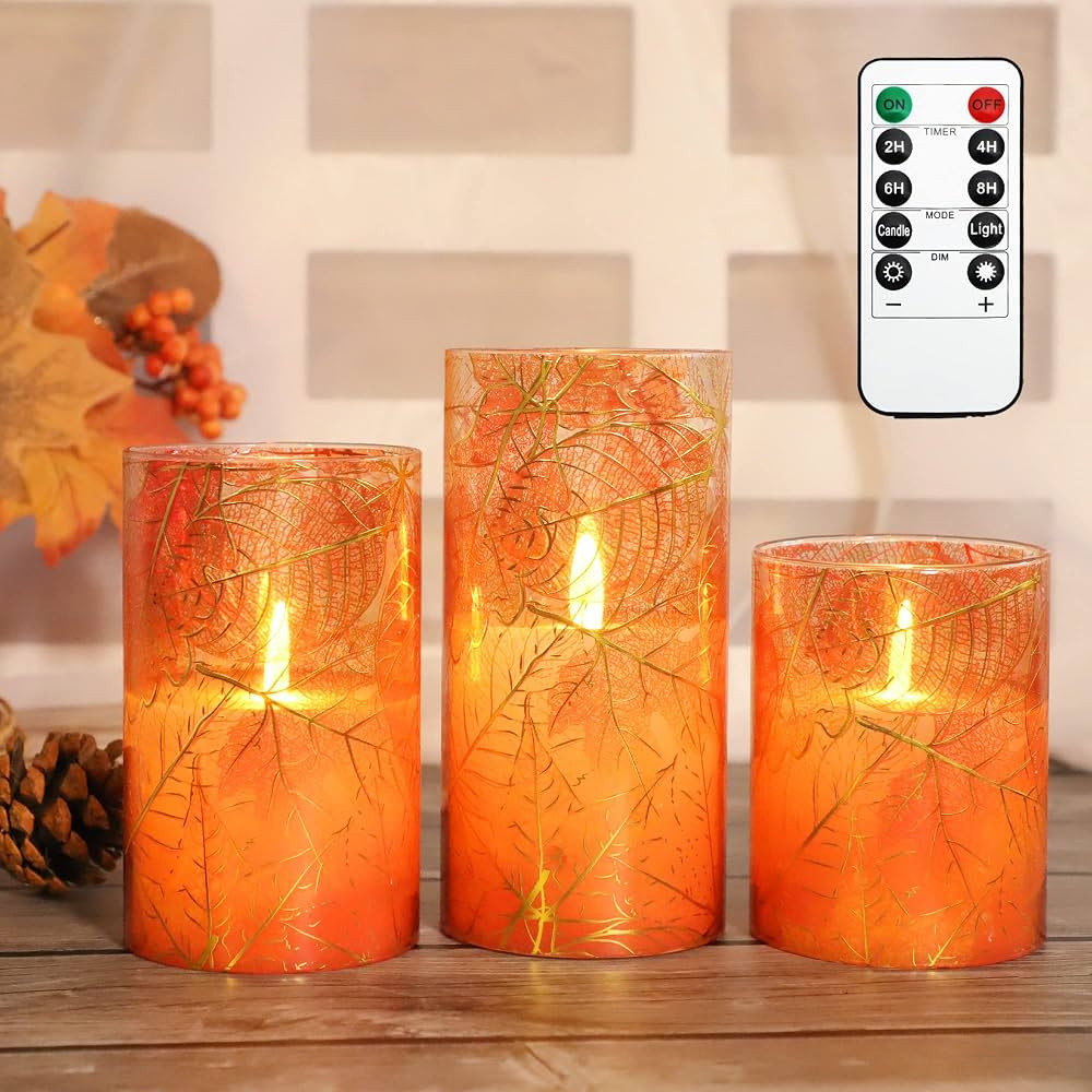 FLAVCHARM Maple Leaf Glass Flickering Flameless Candles Decorative LED Candles with Remote Fall H... | Amazon (US)