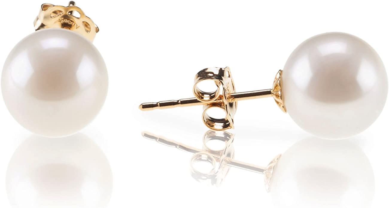 PAVOI 18K Gold Plated Sterling Silver Round Stud White Simulated Shell Pearl Earrings | Amazon (US)