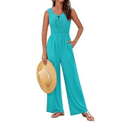 GRACE KARIN Jumpsuits for Women Bow Tie Front Overalls Smocked Tops Wid… | Amazon (US)