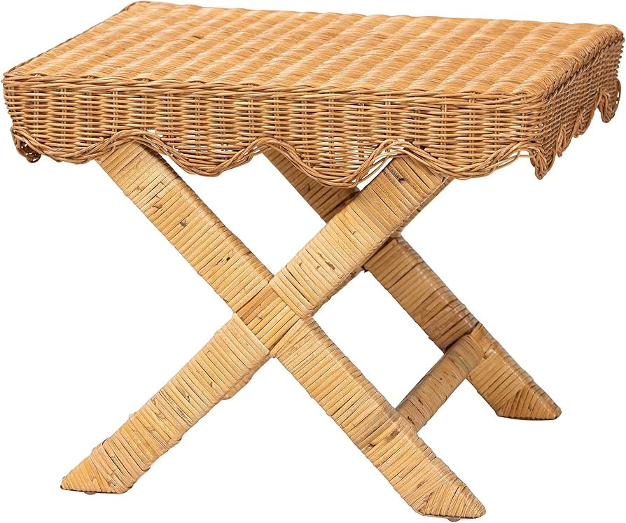 Bali & pari Modesta Natural Rattan Accent Bench - Handwoven Wicker Seating with Scalloped Apron a... | Amazon (US)