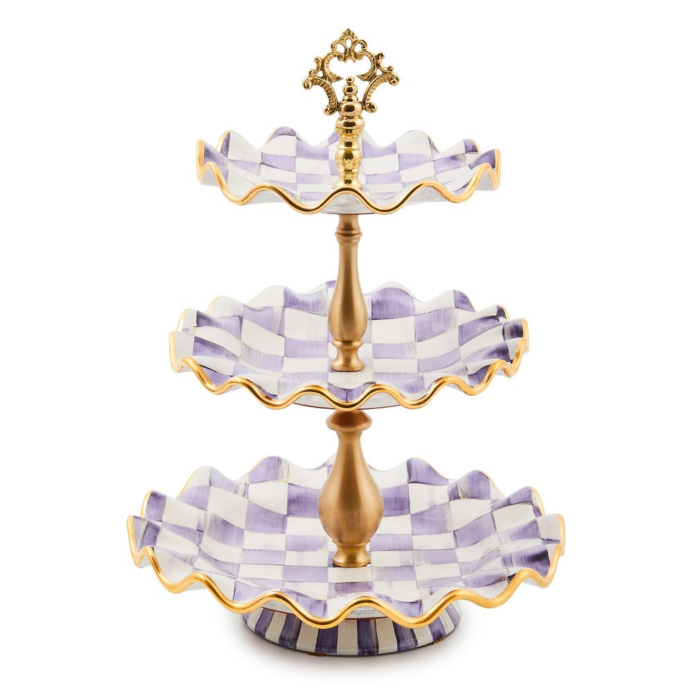 Violet Check Ceramic Three Tier Sweet Stand | MacKenzie-Childs
