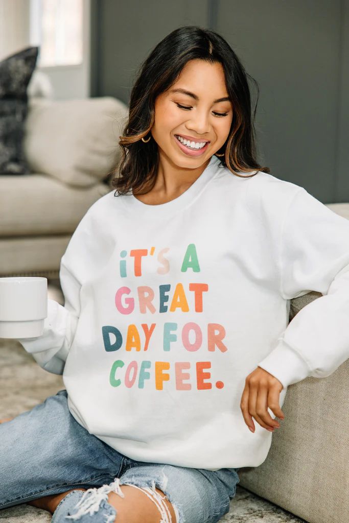 Great Day For Coffee White Graphic Sweatshirt | The Mint Julep Boutique