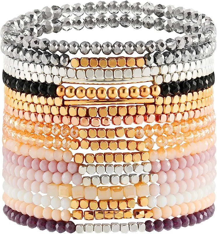 Emibele Bohemian Bead Bracelets for Women, Stackable Stretch Bracelet Starfish Anchor Bracelet Ev... | Amazon (US)