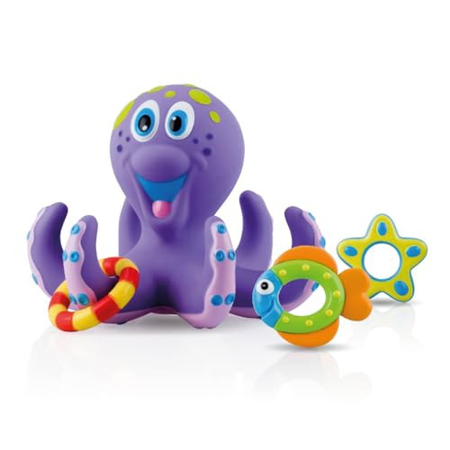 Nuby Floating Octopus Toy with 3 Hoopla Rings - Baby Bath Toy for Boys and Girls - 18+ Months - Purple (Pack of 1) | Amazon (US)