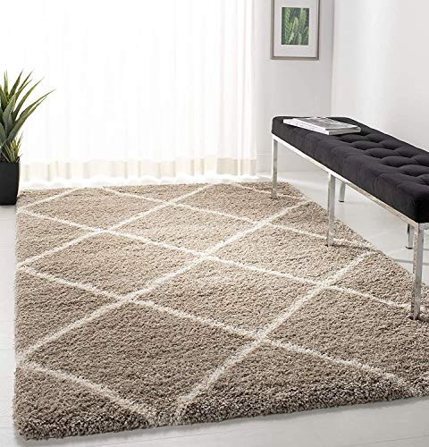 SAFAVIEH Hudson Shag Collection Area Rug - 8' x 10', Beige & Ivory, Modern Trellis Design, Non-Shedding & Easy Care, 2-inch Thick Ideal for High Traffic Areas in Living Room, Bedroom (SGH281S) | Amazon (US)
