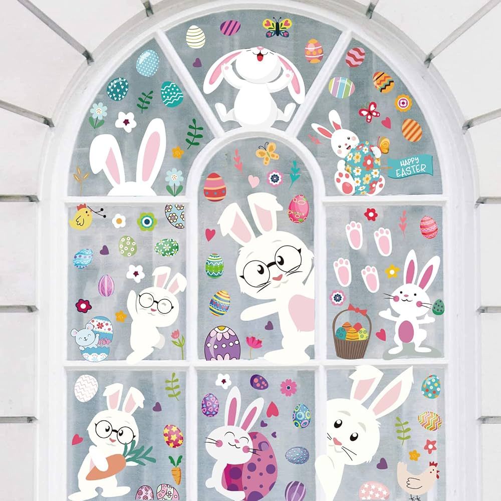 FeiMar 126pcs Easter Window Stickers Clings, Day Static Cute Bunny,Gnome,Eggs,Chicken, Flower, Ba... | Amazon (CA)