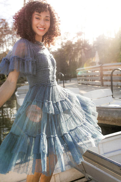 Short Whimsical Dress in Slate Blue | Ivy City Co