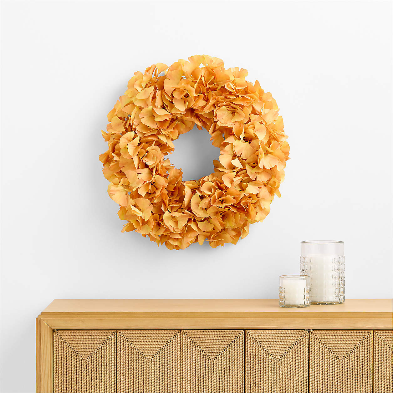 Faux Yellow Ginkgo Wreath 28" | Crate & Barrel | Crate & Barrel
