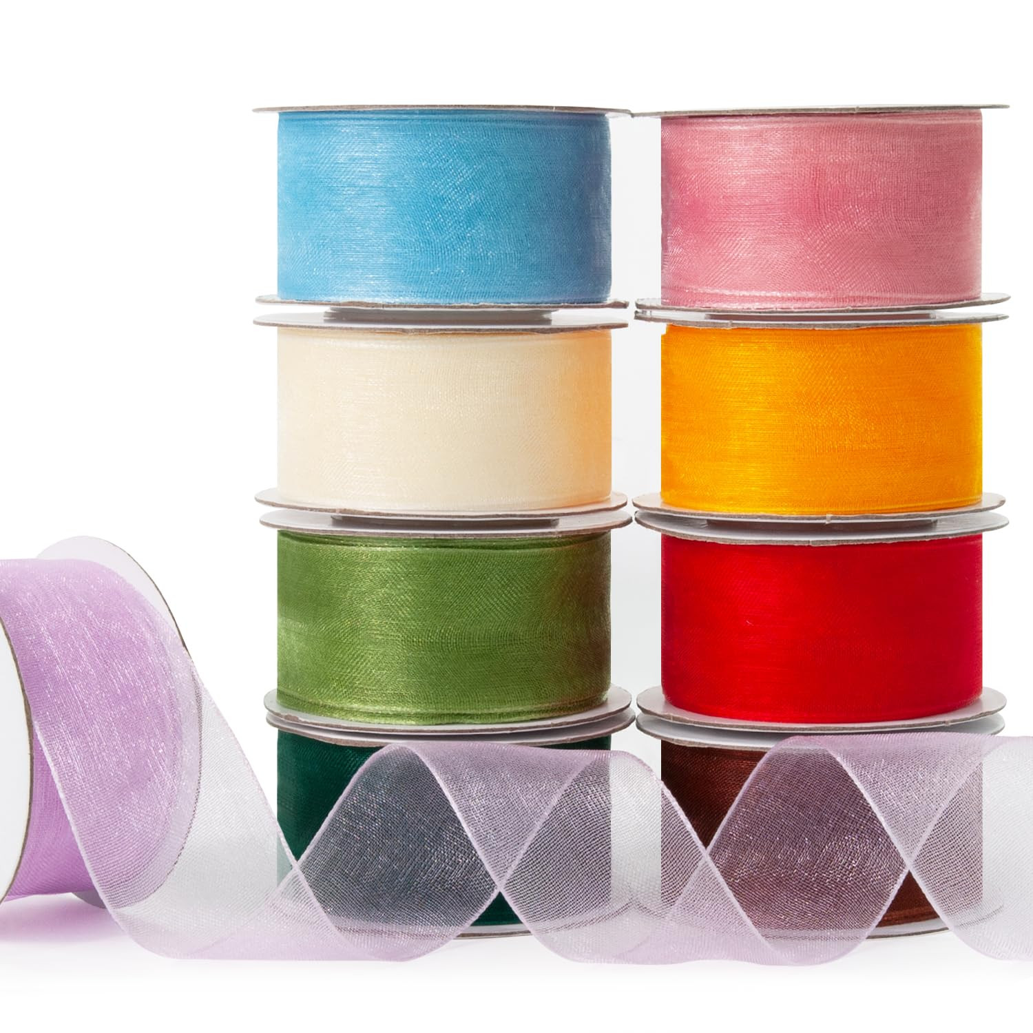 Organza Ribbon Set - Assorted Sheer Ribbons, 1" x 90 Yds, Colored, Clear, Chiffon, Tulle for Flow... | Amazon (US)
