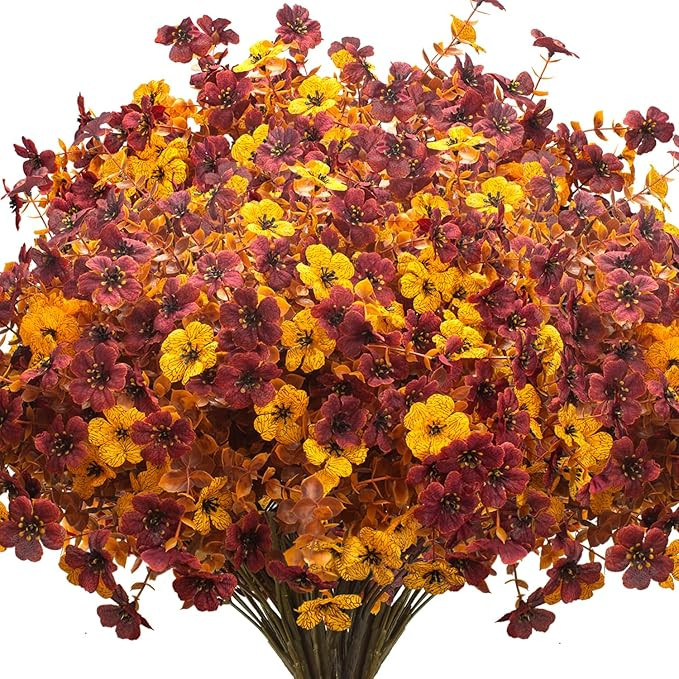 16 Bundles Artificial Fall Mums with Eucalyptus, Faux Daisy UV Resistant Outdoor Decor - Autumn O... | Amazon (US)