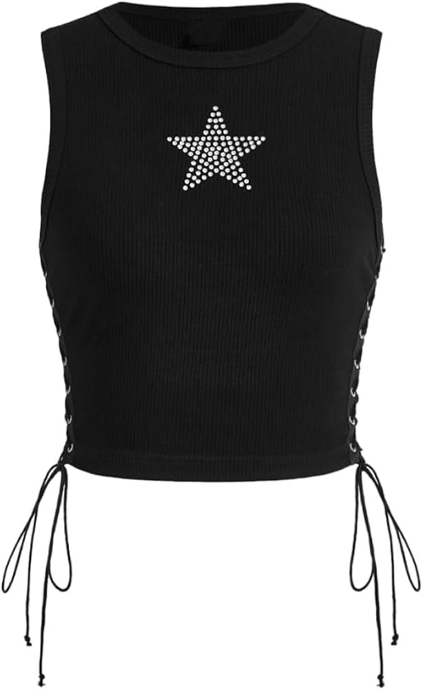 SOLY HUX Women's Tank Tops Y2K Sleeveless Ribbed Star Crop Tank Top Summer Going Out Tops | Amazon (US)