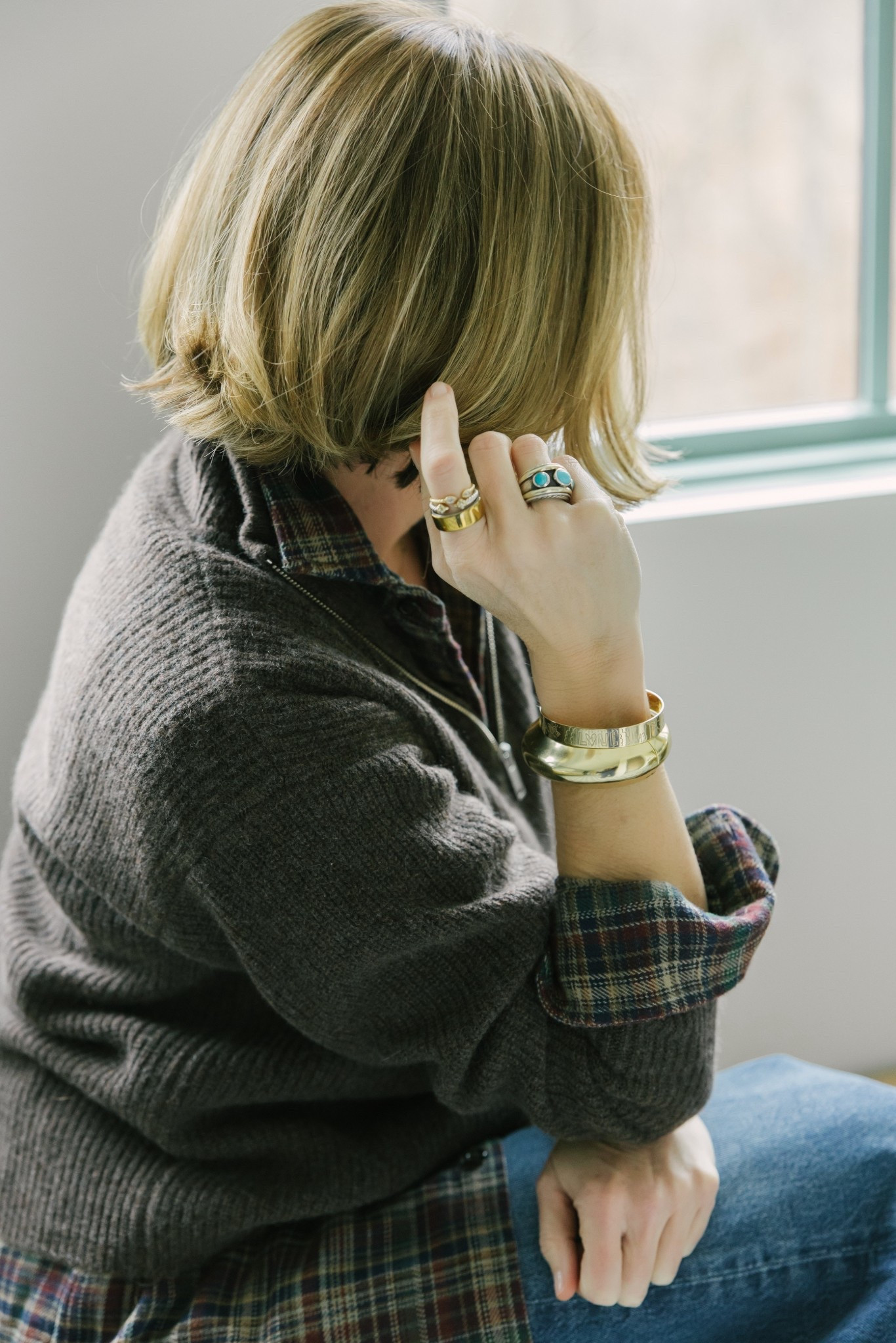 Oura Ring + stackers 
Love Bracelet is Phillips House  
Turquoise Ring is about 13 years old 