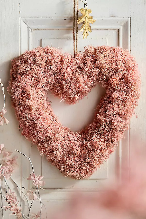 Preserved Reindeer Moss Heart Wreath, Pink | Anthropologie (US)
