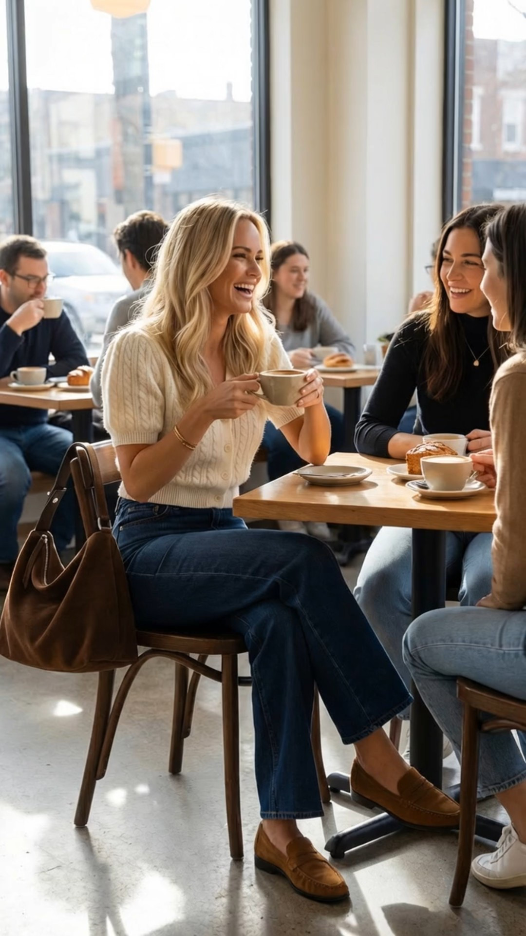Here's a medium-length, keyword-rich LTK caption for this outfit:
"THIS CREAM CABLE KNIT CARDIGAN IS PERFECTION! ☕🤎
I'm OBSESSED with this cream cable knit short sleeve cardigan and these cozy coffee shop vibes! If you're looking for spring outfit ideas, casual brunch looks, elevated everyday style, or that perfect cardigan that works for everything, THIS IS IT! This has become my go-to piece! 🌟
THE CARDIGAN: Can we talk about how gorgeous this cream cable knit cardigan is?! The chunky cable knit texture is so beautiful and adds dimension! The short puff sleeves are so feminine and on-trend, the button-front detail is classic, and the slightly cropped length is incredibly flattering with high-waisted bottoms! This is giving preppy chic, coastal grandmother, timeless elegance! 🤍
The cropped fit hits right at the natural waist which creates the most flattering proportions! The cable knit pattern is thick and cozy without being bulky, and the cream/ivory color is so versatile - it goes with literally everything! The buttons add functionality and style! ✨
THE JEANS: These dark wash wide-leg jeans are EVERYTHING! High-waisted, comfortable, and the wide-leg silhouette is so flattering and on-trend! The dark indigo wash is perfect for any season and dresses up beautifully! These jeans are a wardrobe staple! 👖
STYLING: I paired this with tan suede loafers and a brown leather tote bag for the ultimate elevated casual look! The neutral color palette is so cohesive and sophisticated! This outfit works for SO many occasions! The loafers add that preppy, polished touch! 👞
THE ACCESSORIES: That brown leather tote is the perfect size for daily essentials and adds to the sophisticated vibe! Gold delicate jewelry keeps it simple and elegant! The neutral accessories let the beautiful cardigan be the star! 👜
COFFEE SHOP VIBES: Love this bright, airy café setting with friends! This outfit is perfect for catching up over coffee, brunch dates, working remotely, or just living that slow morning lifestyle! It's comfortable enough for hours of sitting but polished enough to look put 

 

#LTKdayinmylife #LTKgrwm #LTKmomlife