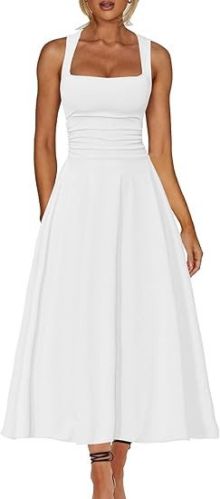 Kaximil Women's Square Neck Corset A Line Maxi Dress Ruffle Ruched Waist Flowy Long Dresses | Amazon (US)