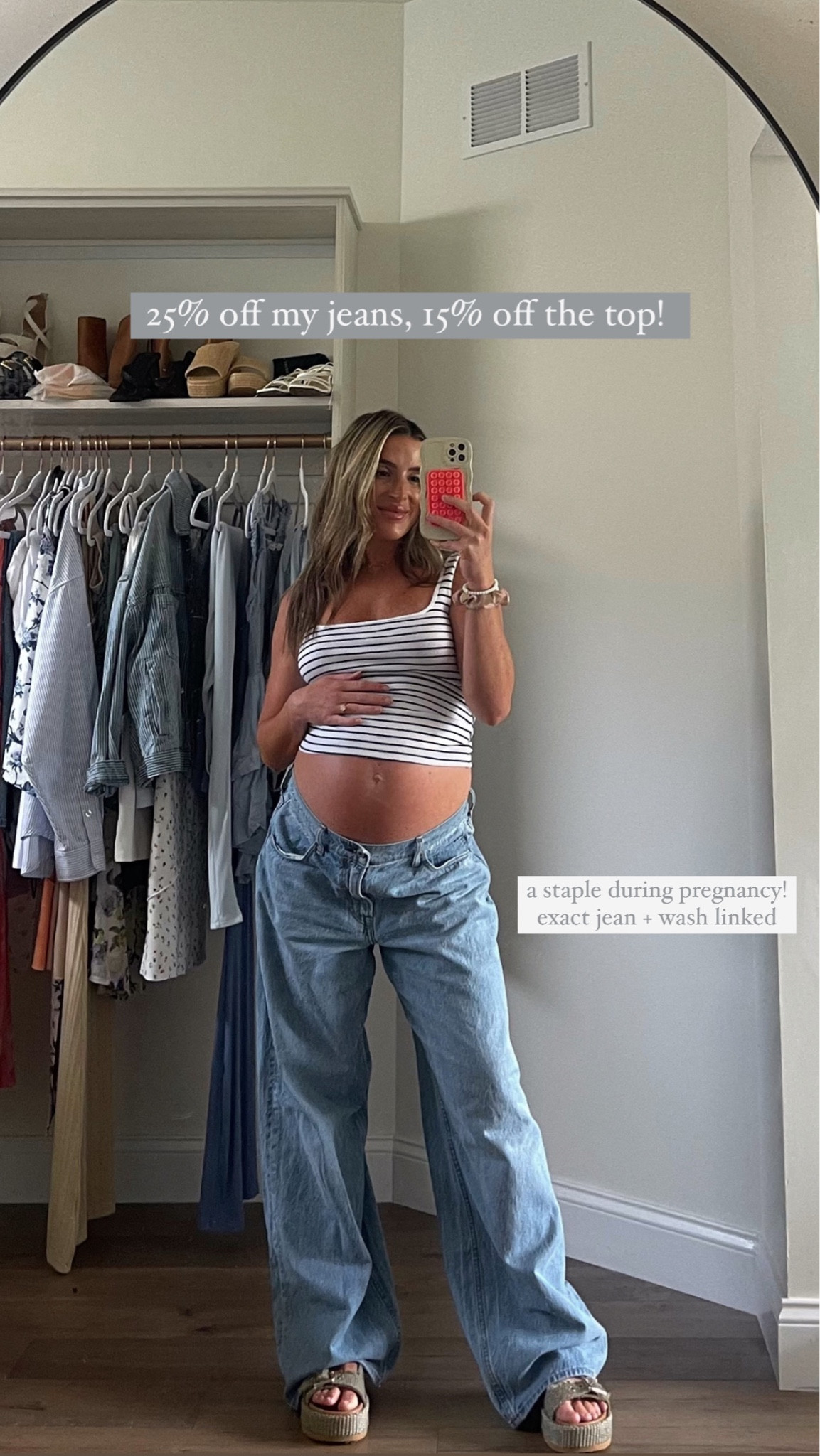 ABERCROMBIE JEAN SALE! 25% OFF JEANS + 15% OFF EVERYTHING ELSE! EXTRA 15% off order with code DENIMAF. I’m 5’2” in 28w jeans (up 5 sizes for pregnancy) reg length though but maybe could have done short? I’m 36 weeks pregnant & these have fit the same since 22 ish weeks since they’re low rise! I’m wearing Xxs in the tank 

bump style summer
bump style spring
bump friendly jeans 
Bump jeans 
Pregnancy jeans 
Low rise jeans 


#LTKBump #LTKSaleAlert