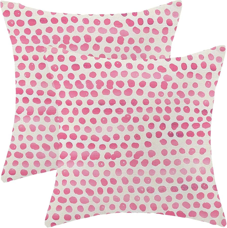 Preppy Pillow Covers 20x20 Inch Set of 2 Pink Polka Dot Outdoor Decor Throw Pillows for Couch Mod... | Amazon (US)
