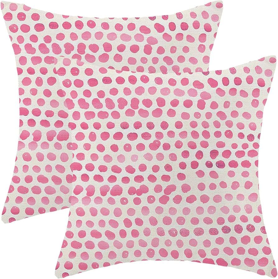 Preppy Pillow Covers 18x18 Inch Set of 2 Pink Polka Dot Outdoor Decor Throw Pillows for Couch Mod... | Amazon (US)