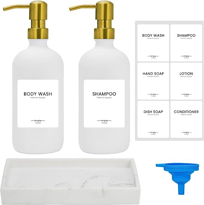 Langley 2 Pack Glass Soap Dispenser with Pump and Marble Tray Vintage Soap Dispenser Bathroom & K... | Amazon (US)
