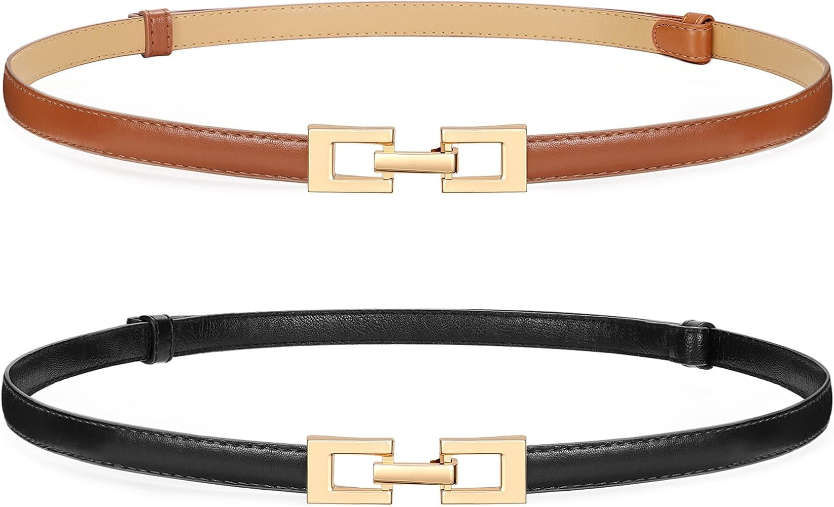 WERFORU 2 Pack Women Skinny Belt Thin Waist Belt for Pants Leather Belt with Gold Buckle for Jean... | Amazon (US)
