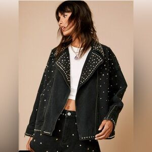 Nasty Gal Studded Black Denim Jacket | Poshmark