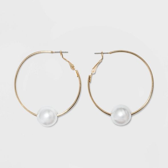 Pearl Hoop Earrings - A New Day™ Gold | Target