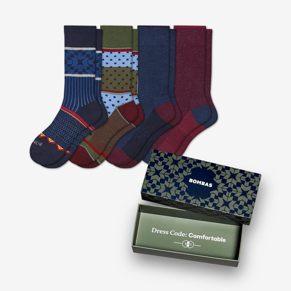Men's Holiday Dress Calf Sock 4-Pack Gift Box | Bombas